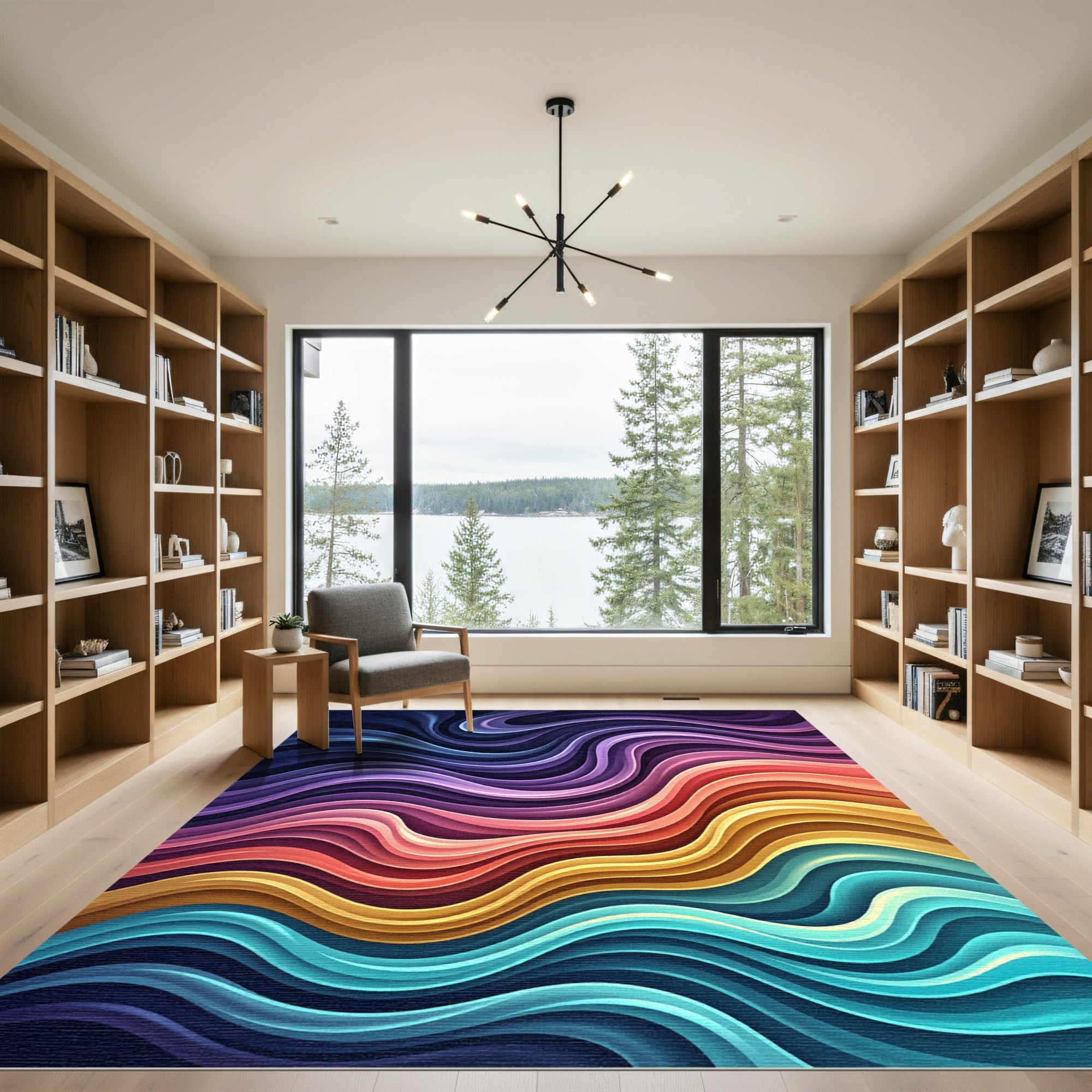 Vibrant Multicolored Flowing Abstract Wave Rug