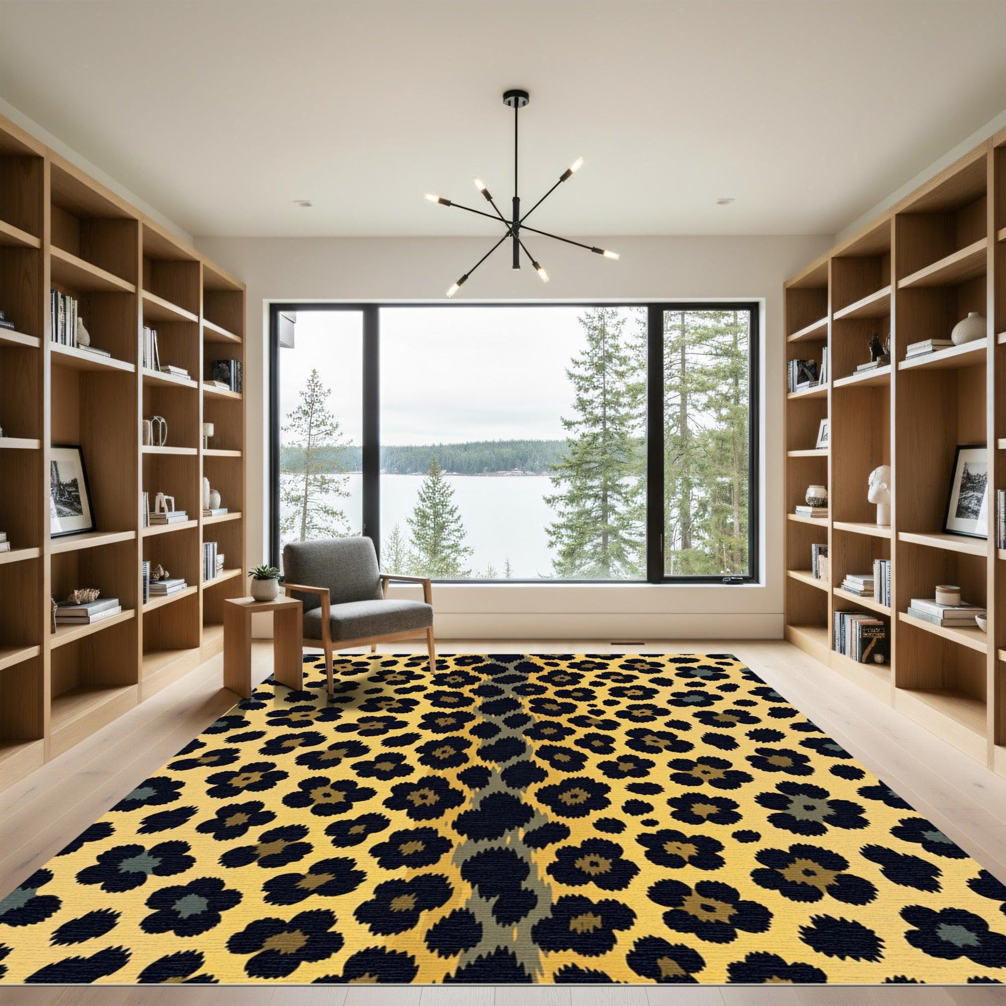 Golden Leopard Floral Spot Rug