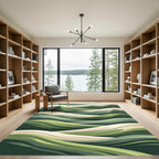 Abstract Sage and Cream Wavy Landscape Rug
