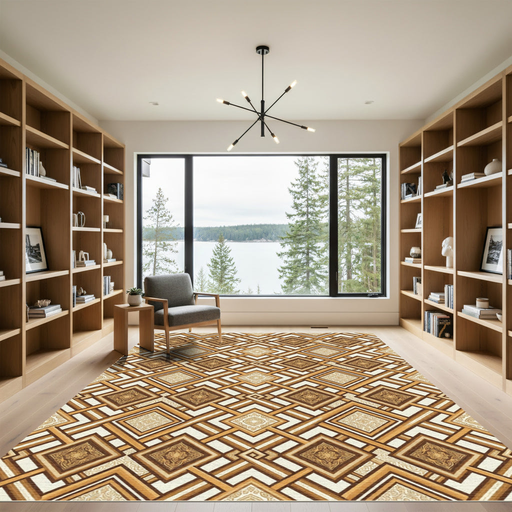 Brown Geometric Interlocking Square Rug