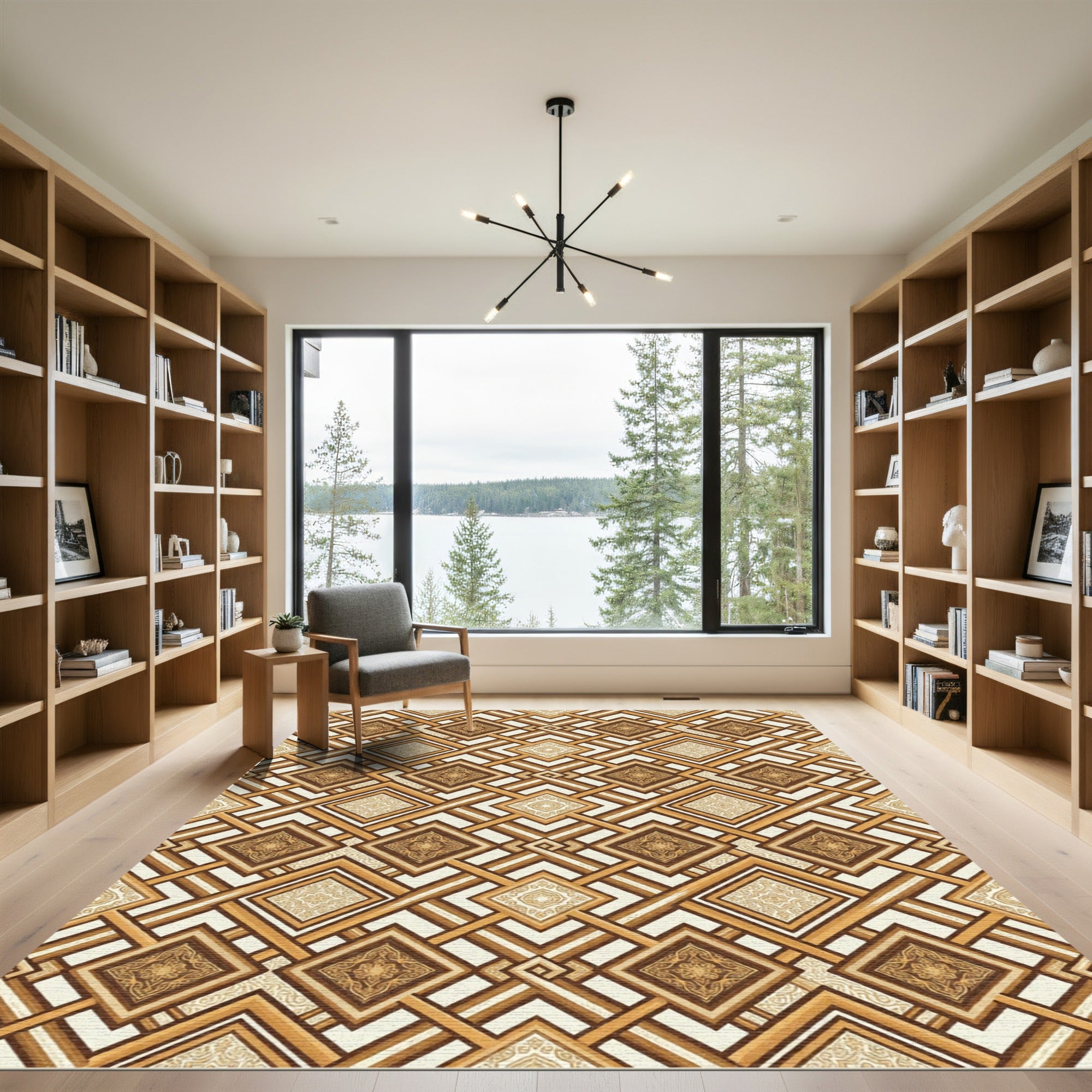 Brown Geometric Interlocking Square Rug