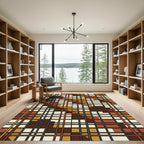 Mid-century Modern Ochre Grid Earthy Rug