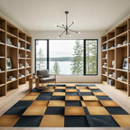 Checkerboard Gold Black Textured Squares Rug