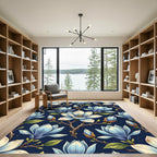 Navy Blue Floral Branch Magnolia Rug