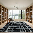 Monochromatic Geometric Architectural Grid Rug