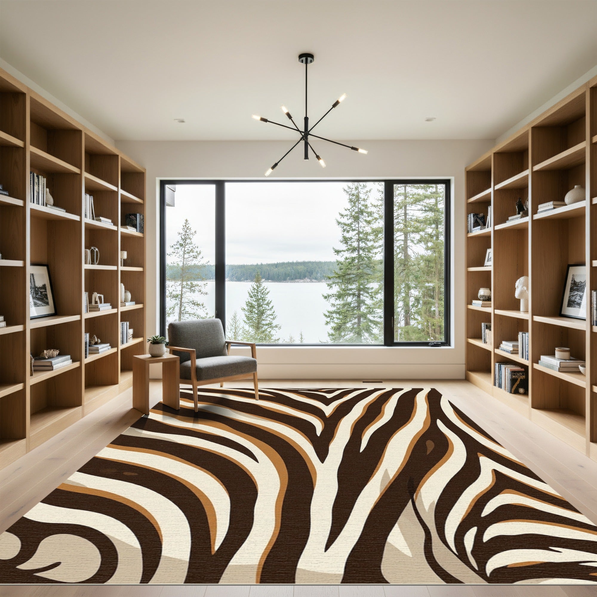 Abstract Earthy Tone Zebra Stripe Rug
