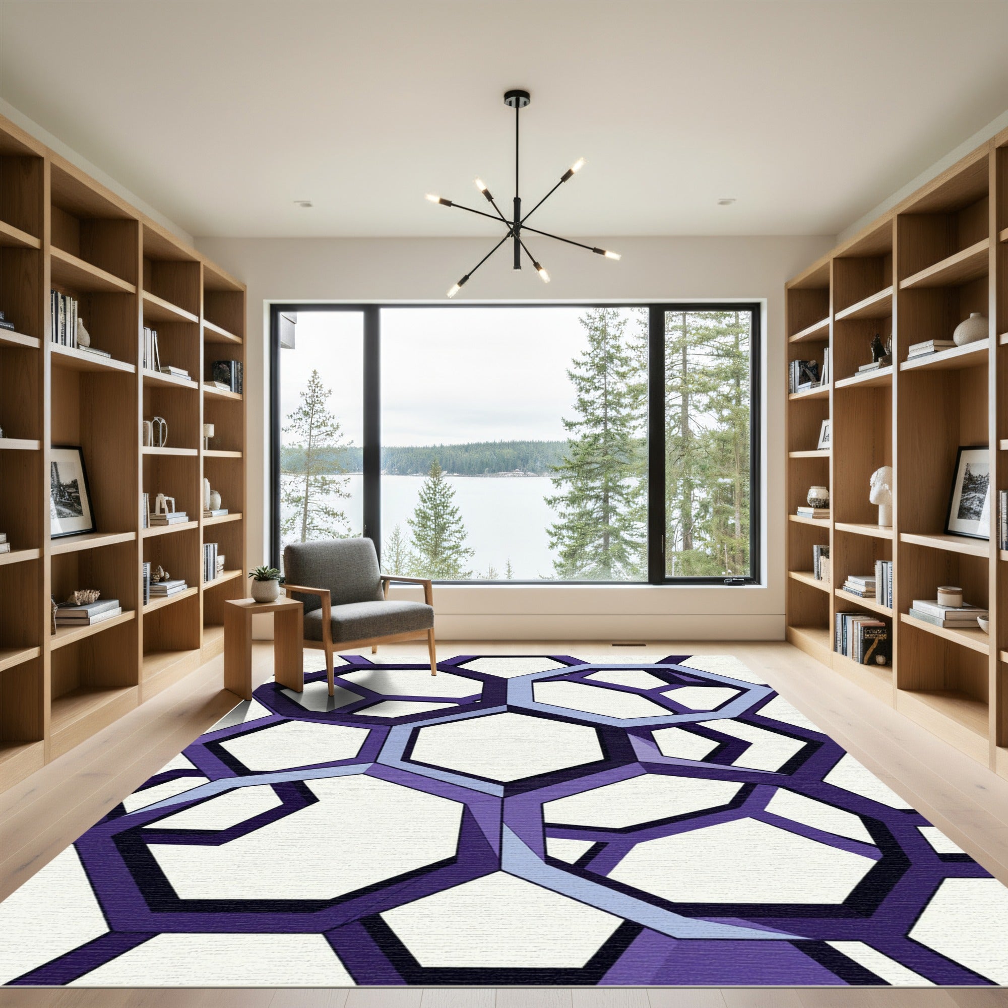 Geometric Purple Hexagon Linked Lattice Rug