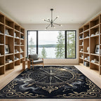 Celestial Golden Compass Zodiac Medallion Rug