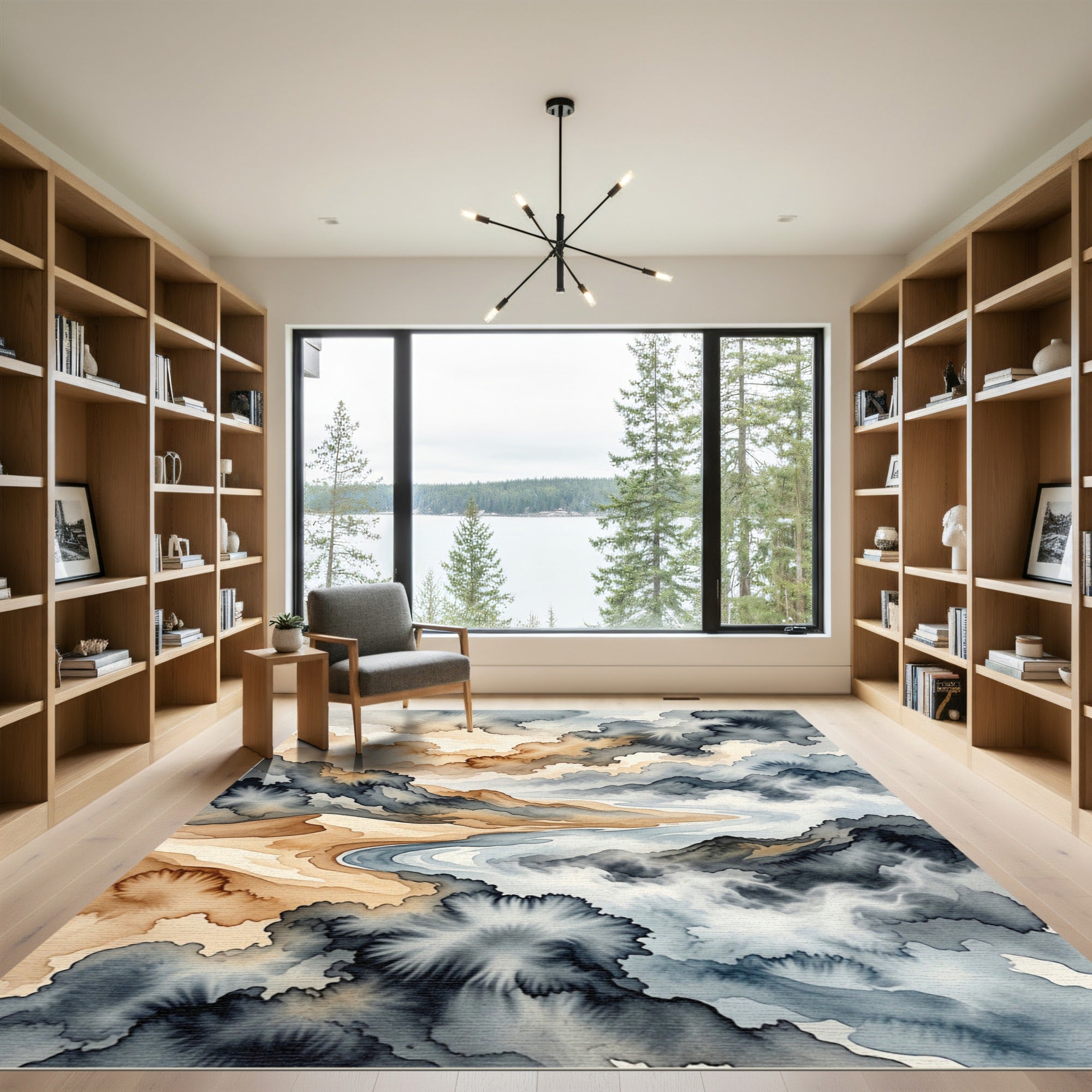 Ethereal Watercolor Mountain Landscape Rug