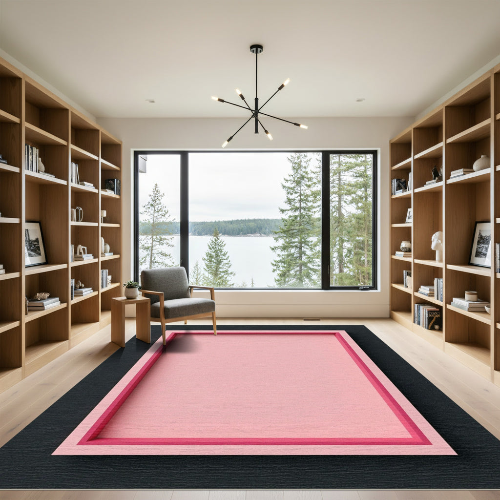 Soft Pink Layered Geometric Frame Rug