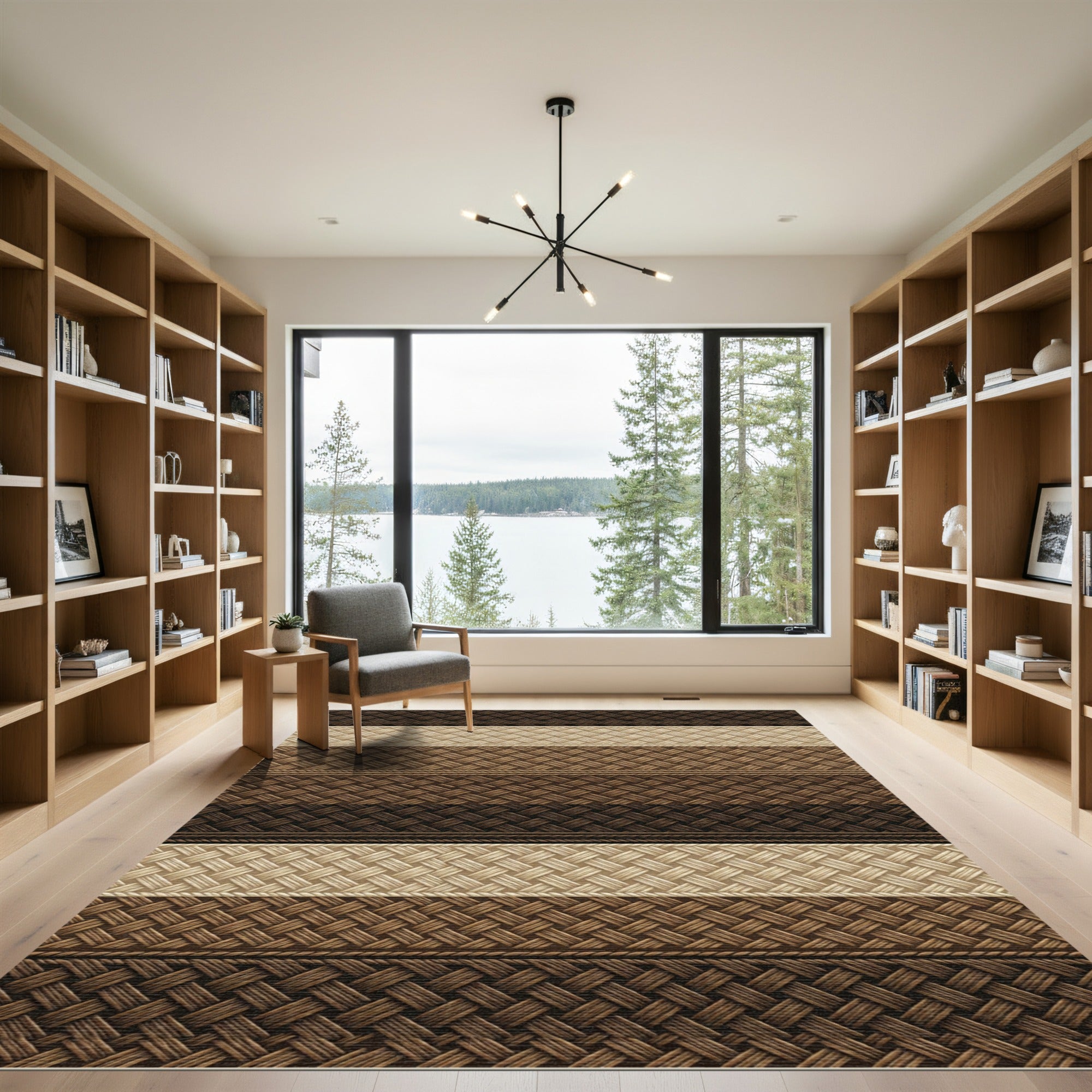 Textured Brown Beige Stripe Woven Rug