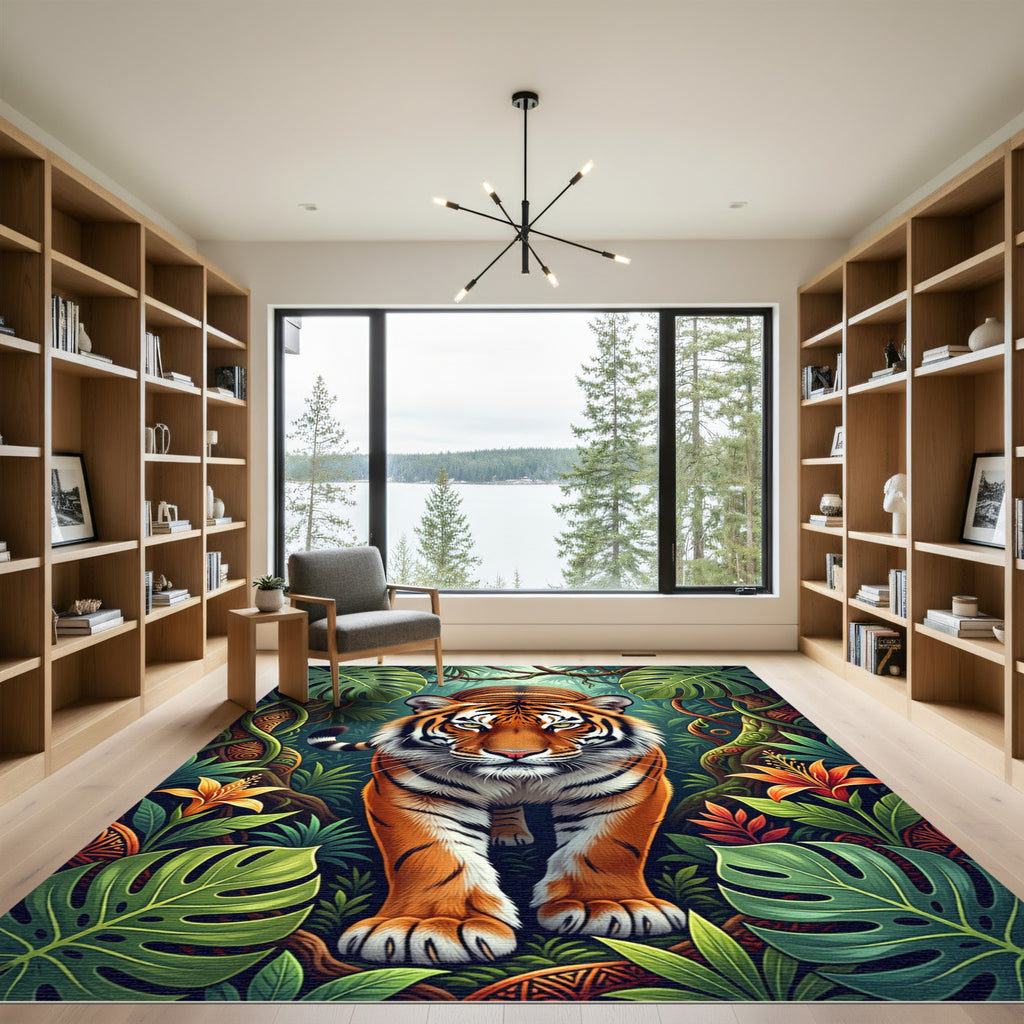 Vibrant Tiger Tropical Jungle Foliage Rug