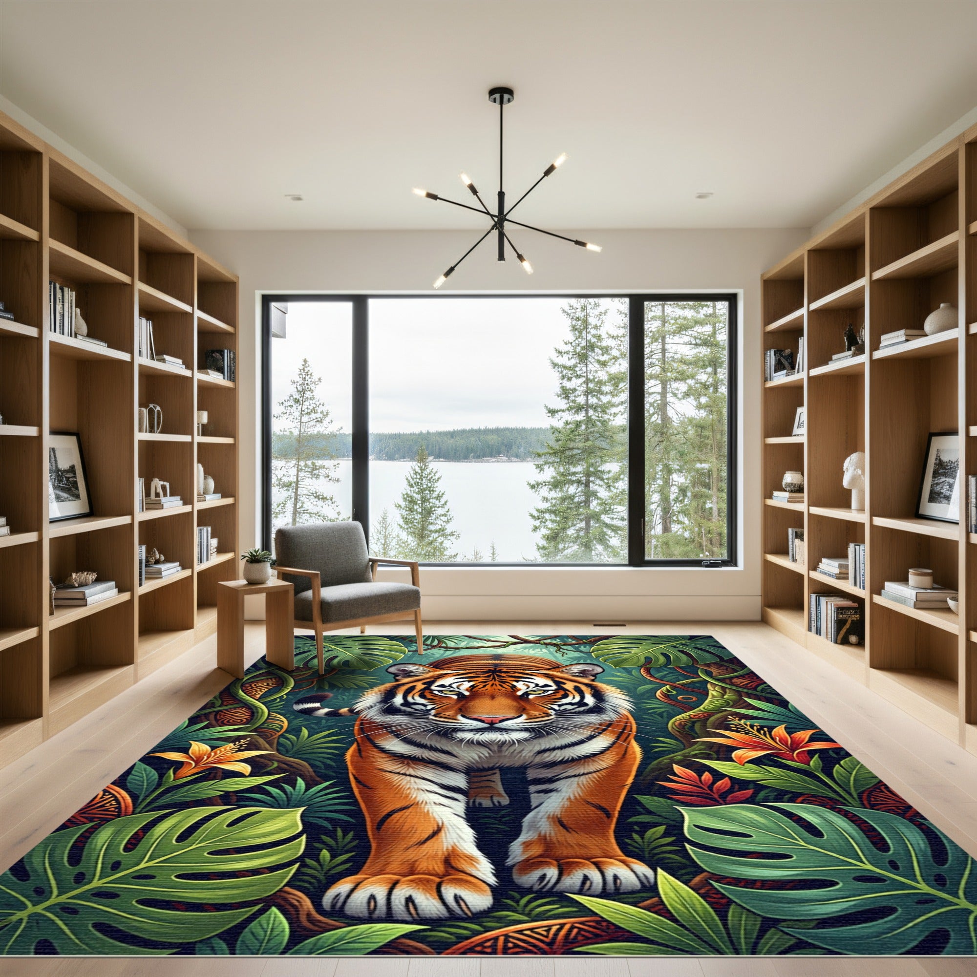 Vibrant Tiger Tropical Jungle Foliage Rug