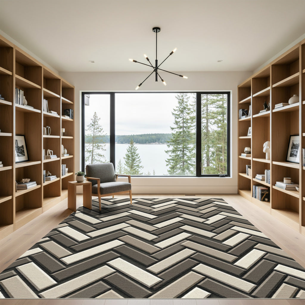 Subtle Taupe Herringbone Weave Rug
