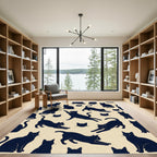 Whimsical Midnight Black Cat Illustration Rug