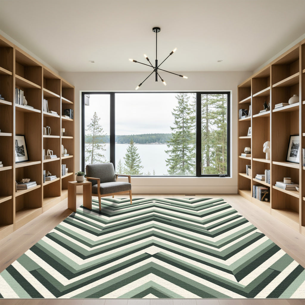 Sage Green Striped Chevron Rug