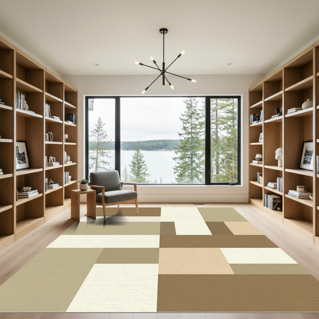 Modern Earthy Tone Geometric Blocks Rug