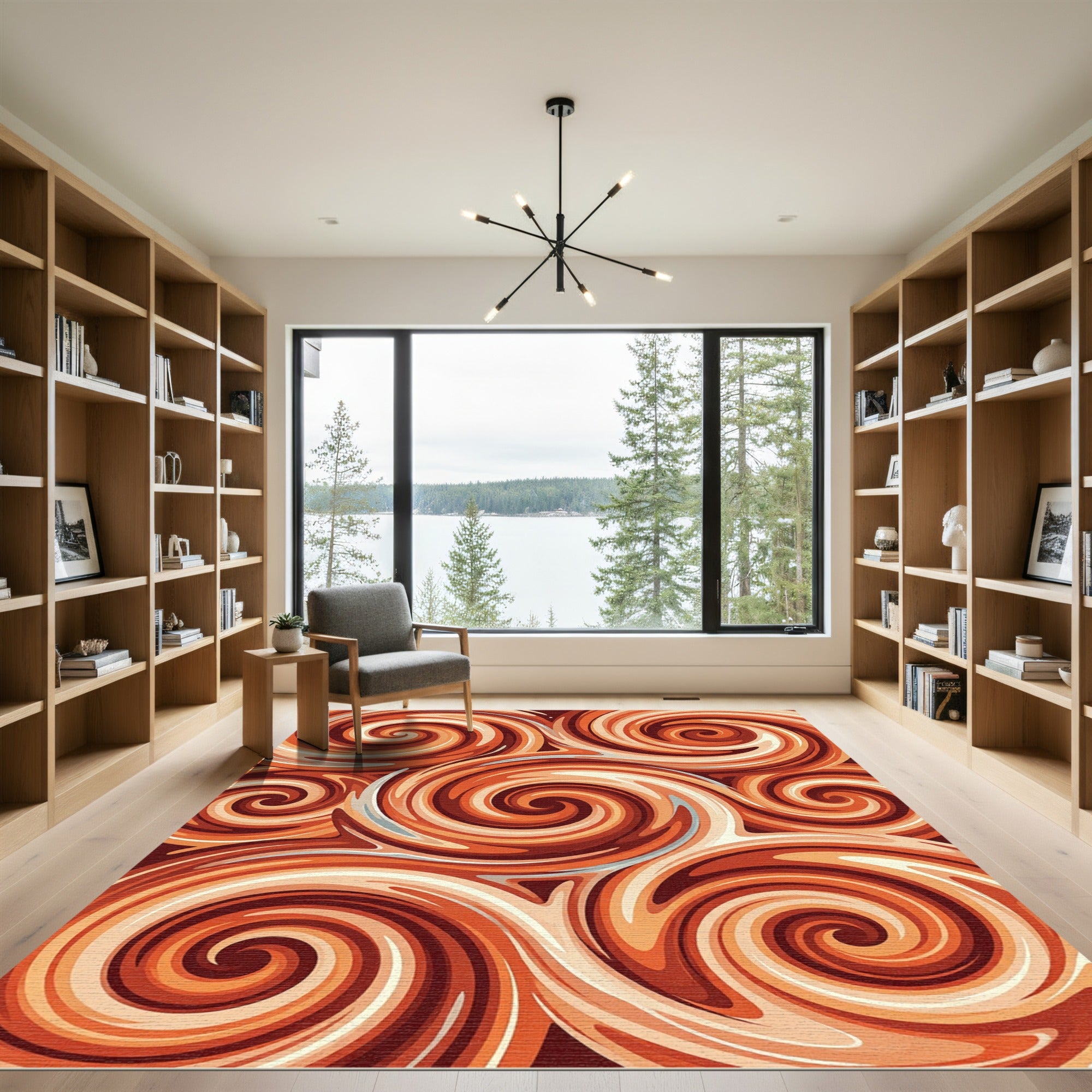 Copper Radiant Swirl Abstract Art Rug