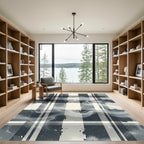 Smoky Charcoal Plaid Abstract Grid Rug