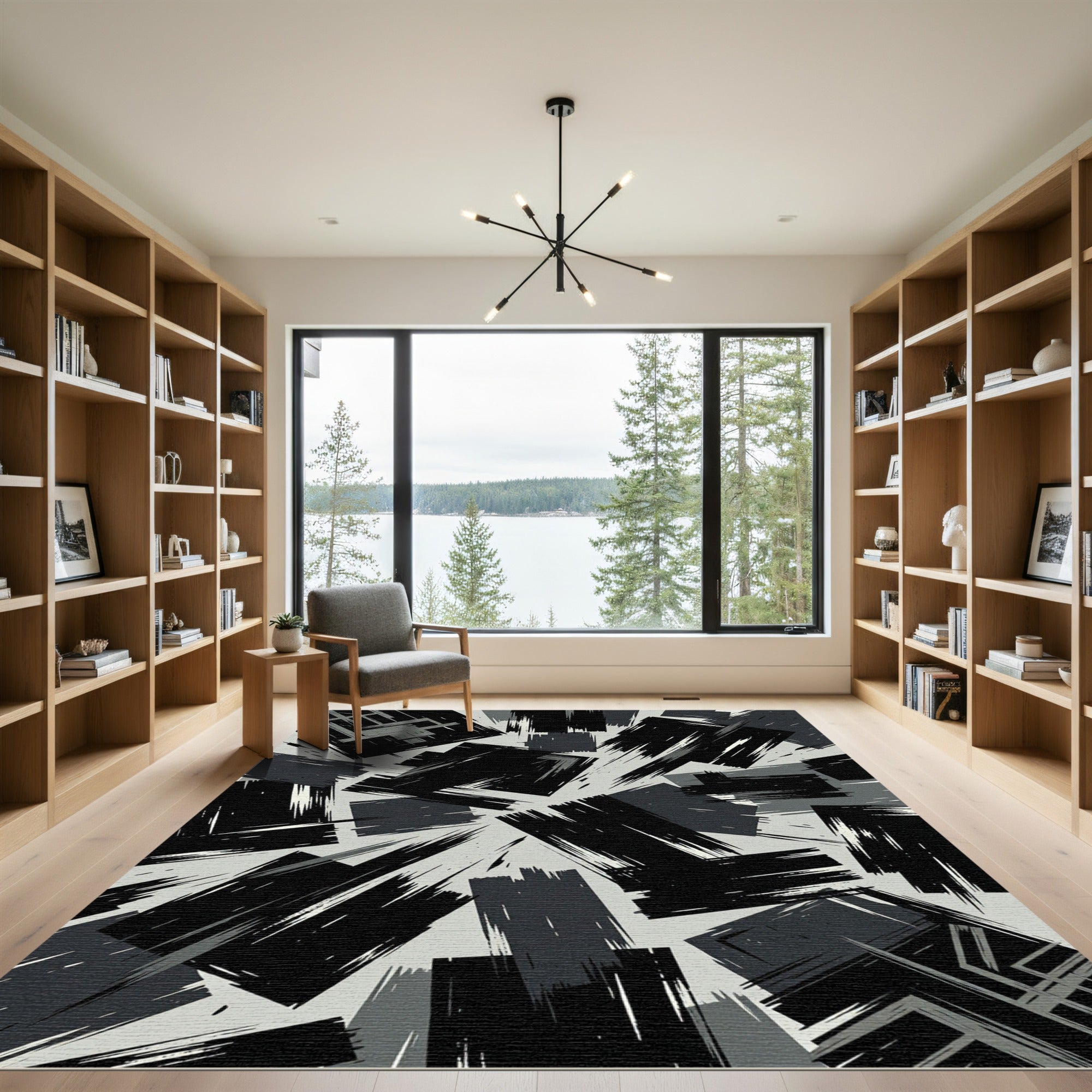 Monochromatic Graphic Brush Stroke Composition Rug