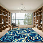 Swirling Blue Cream Oceanic Waves Rug