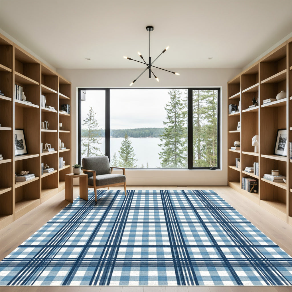 Classic Navy and Blue Gingham Plaid Rug