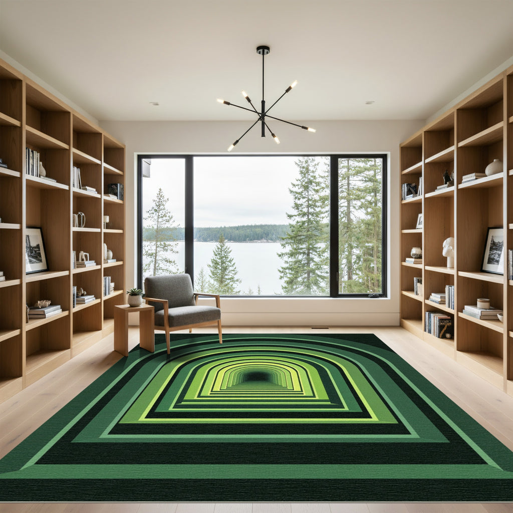 Infinite Green Arch Geometric Tunnel Rug
