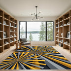 Bold Yellow Gray Sunburst Rays Rug