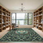 Vintage Sage Green Lotus Lattice Medallion Rug