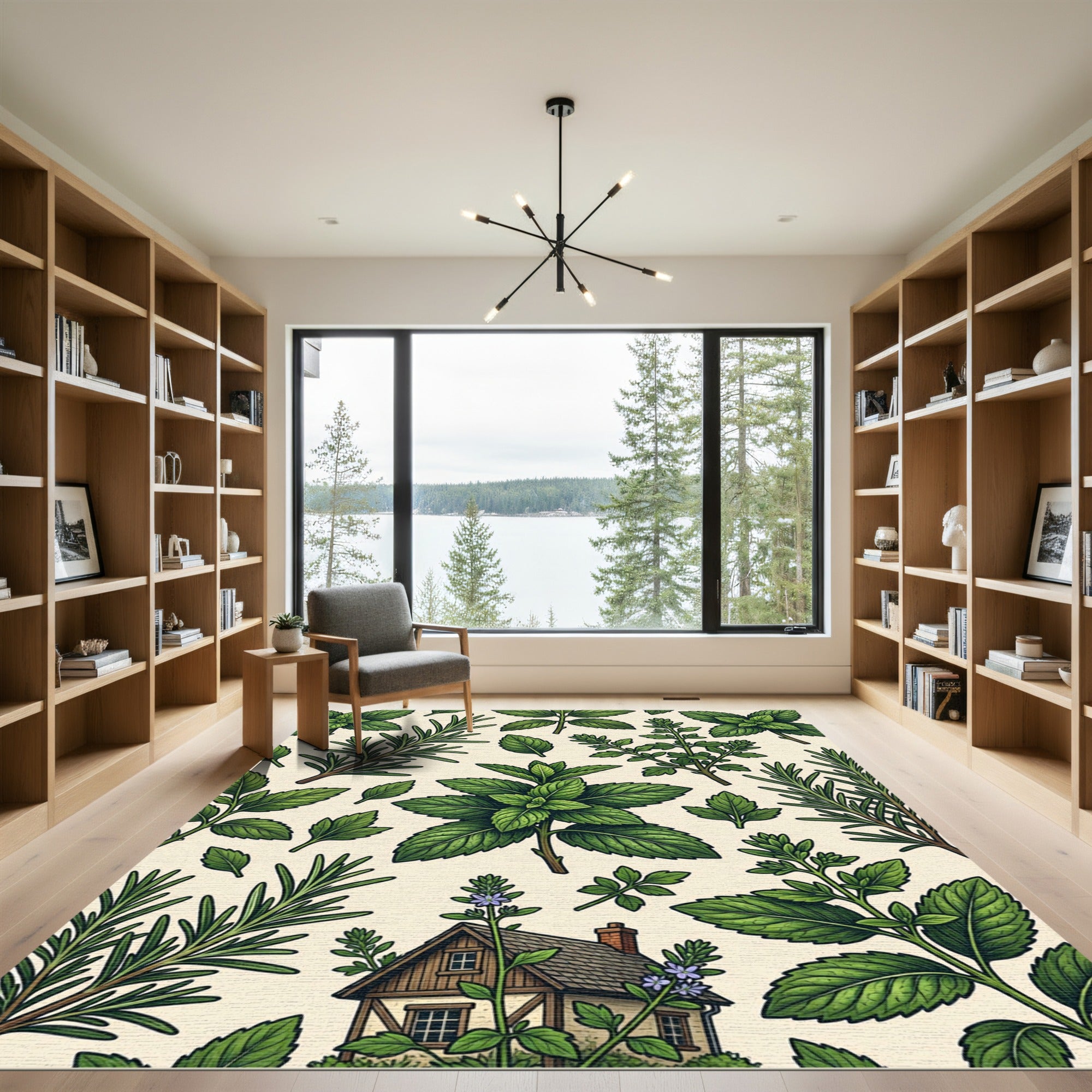 Botanical Green Herbaceous Garden Forest Rug