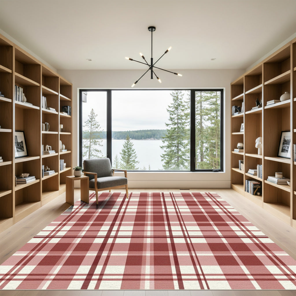 Classic Red and Cream Plaid Tartan Rug