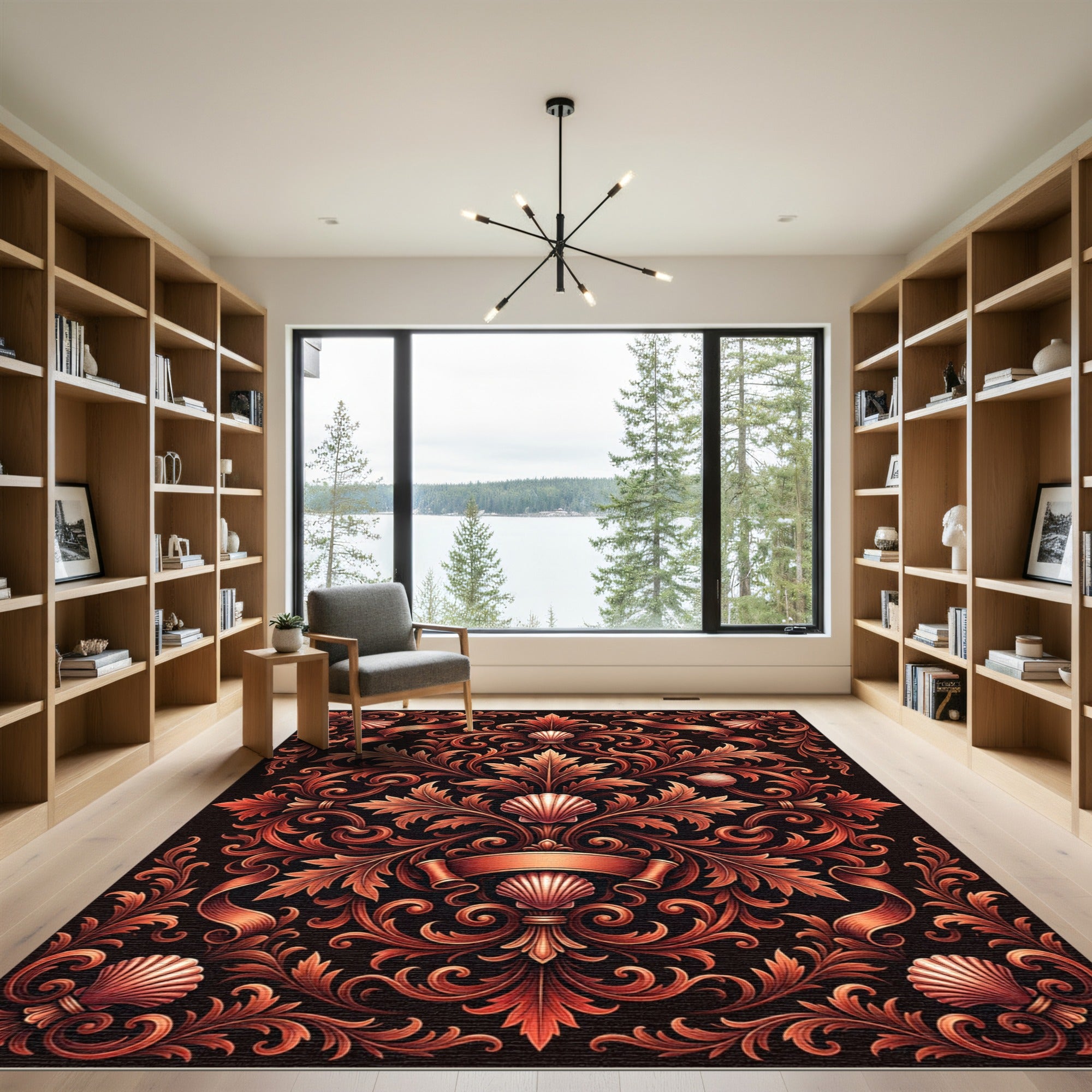 Copper Floral Scroll Shell Ornament Rug