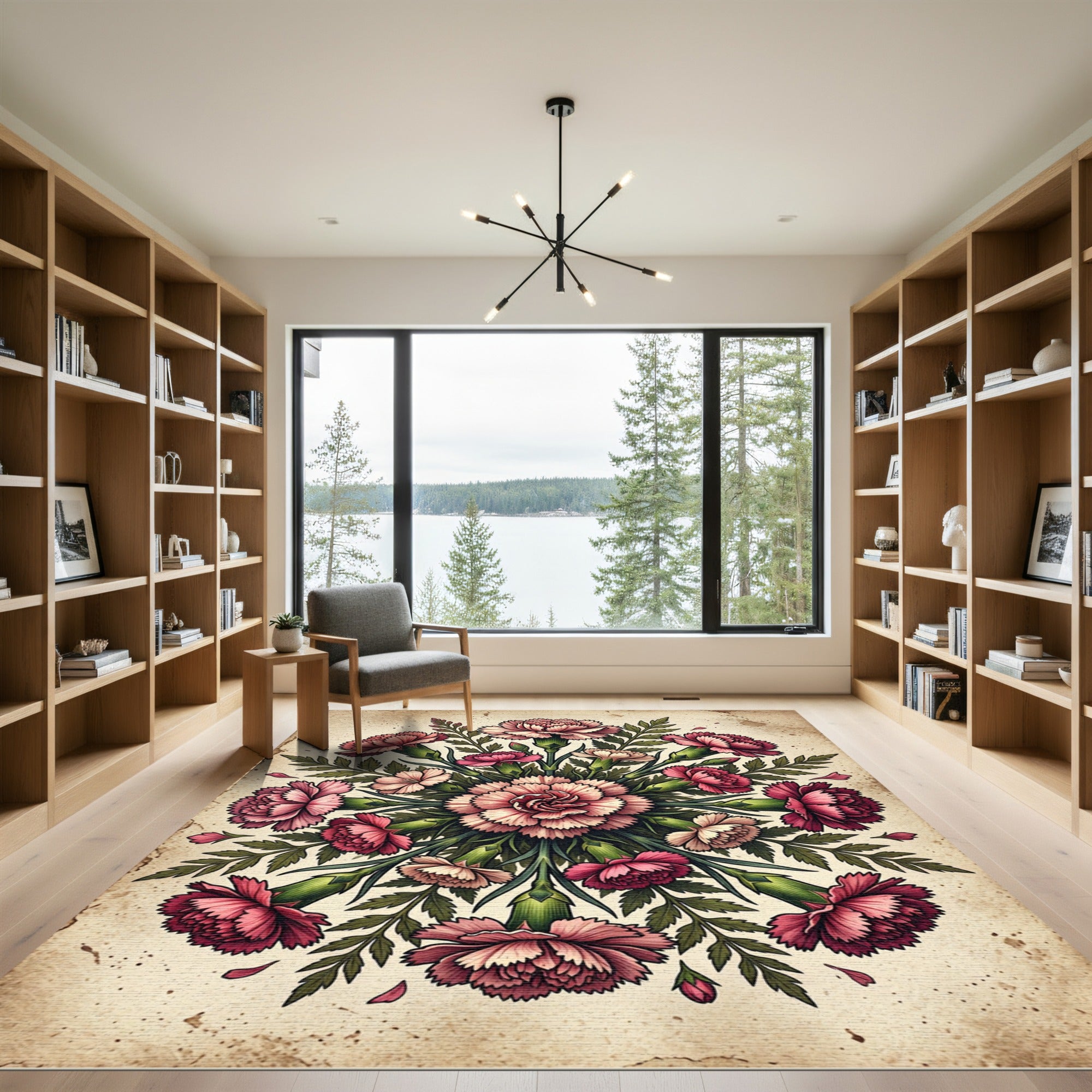 Vintage Pink Carnation Floral Mandala Rug