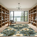 Sage Green Floral Botanical Meadow Rug