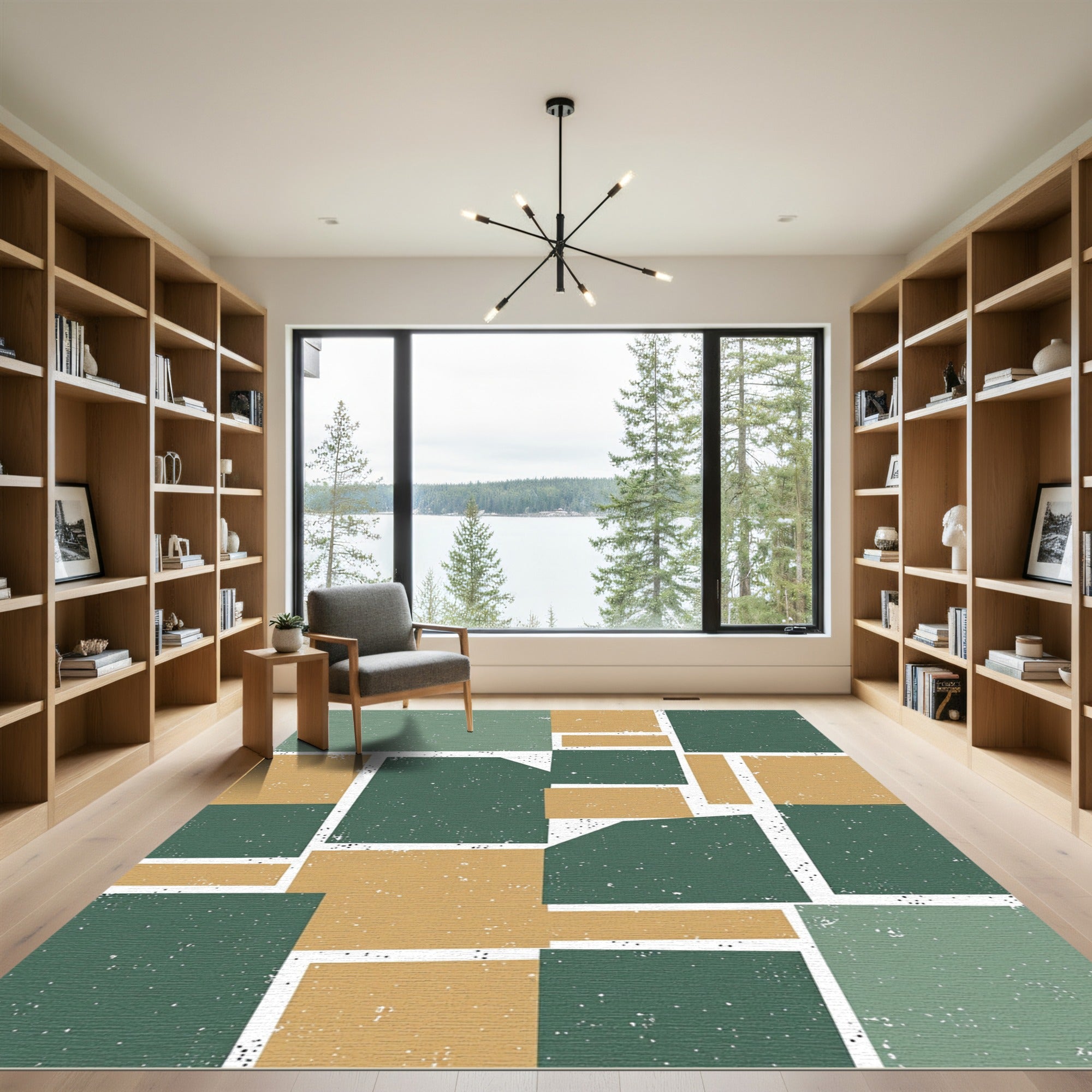 Modern Earthy Geometric Block Abstract Art Rug