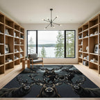 Majestic Black Deer Antler Forest Scene Rug