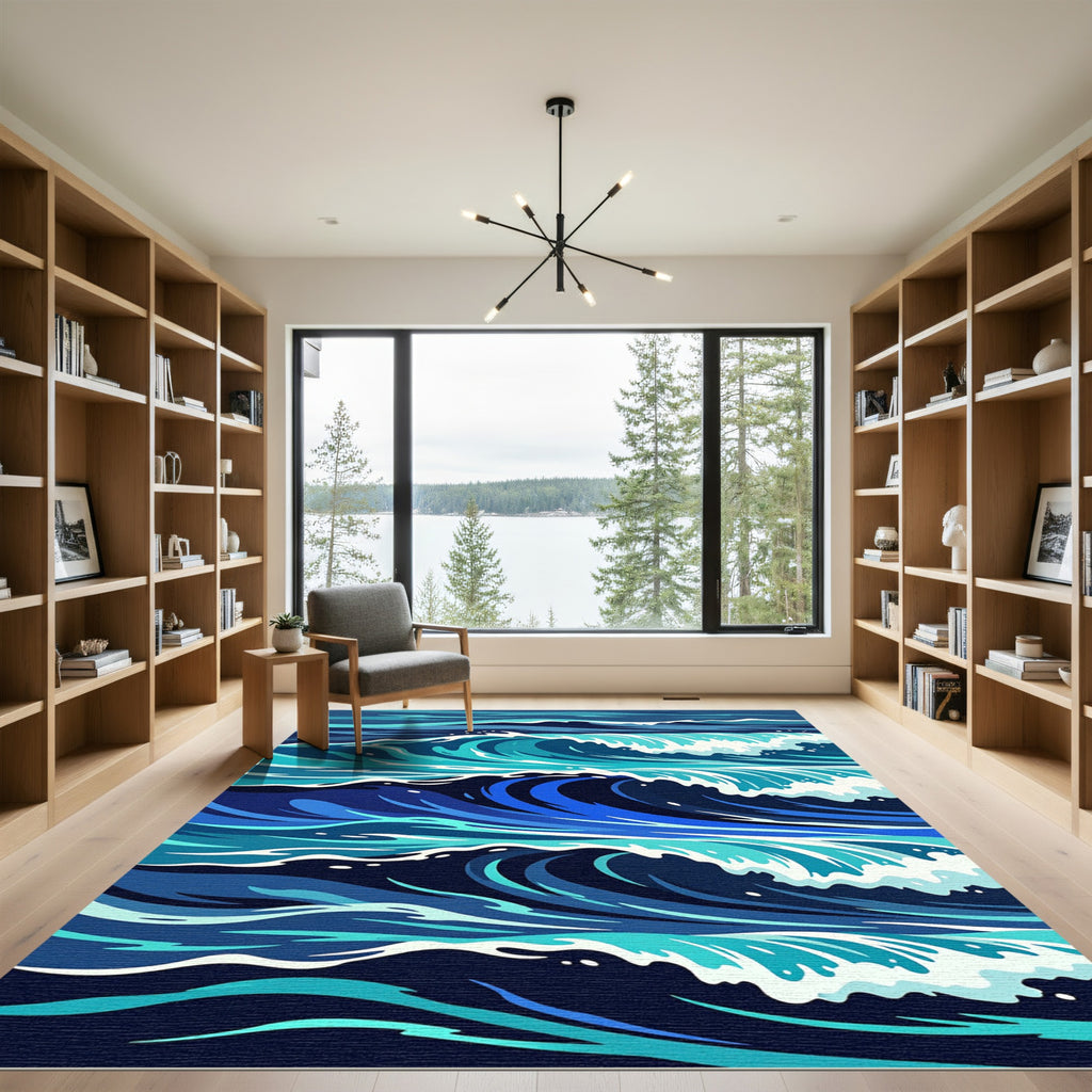Deep Blue Ocean Wave Art Rug