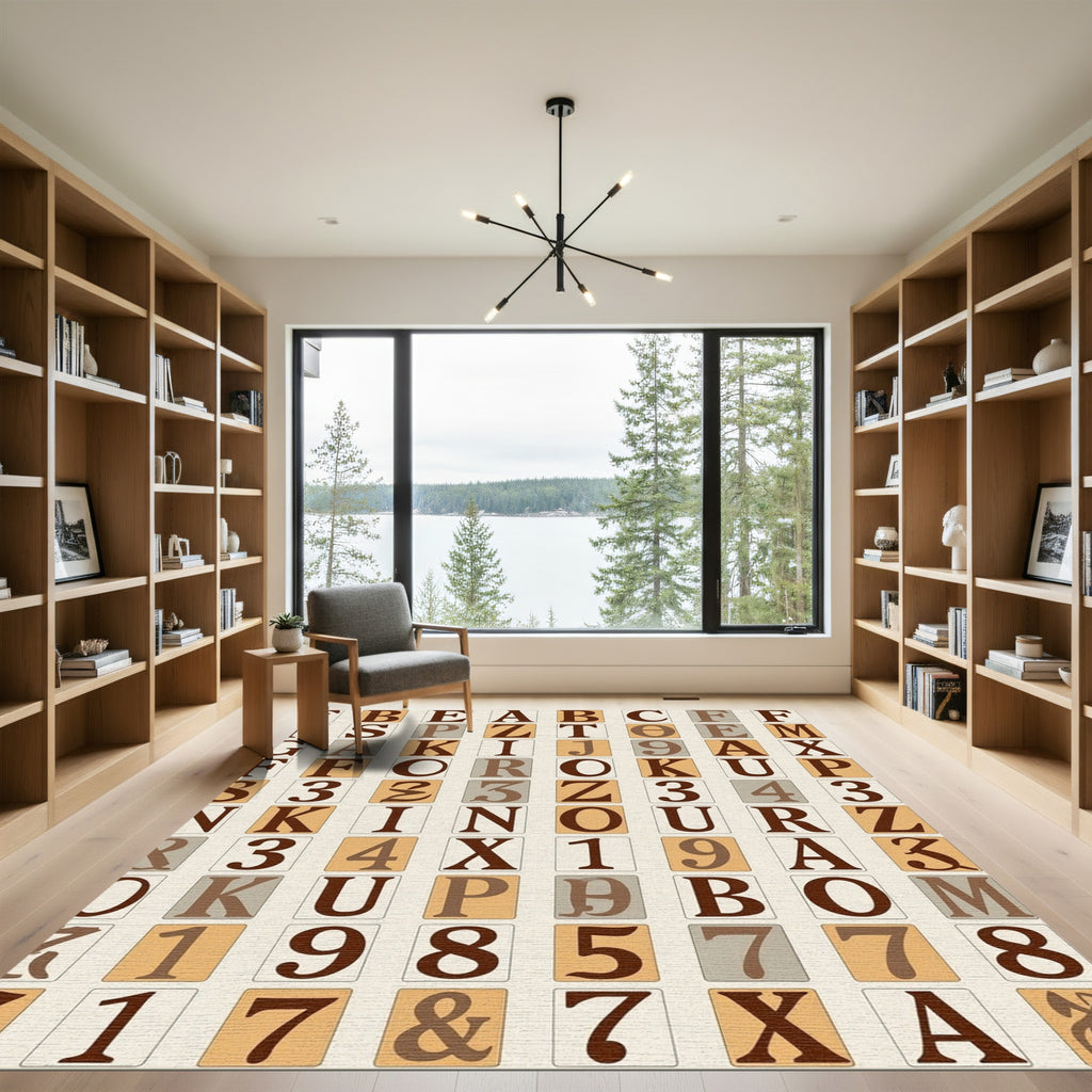 Vintage Alphabet Grid Brown Rug