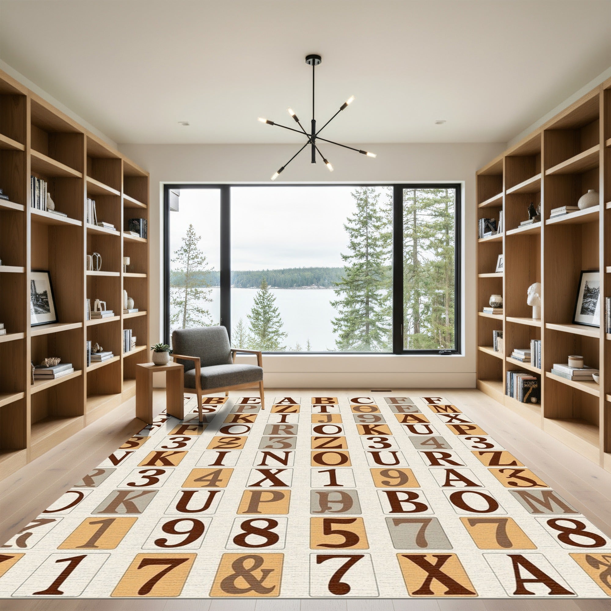Vintage Alphabet Grid Brown Rug