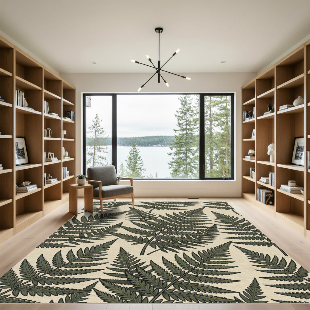 Dark Green Fern Botanical Pattern Rug