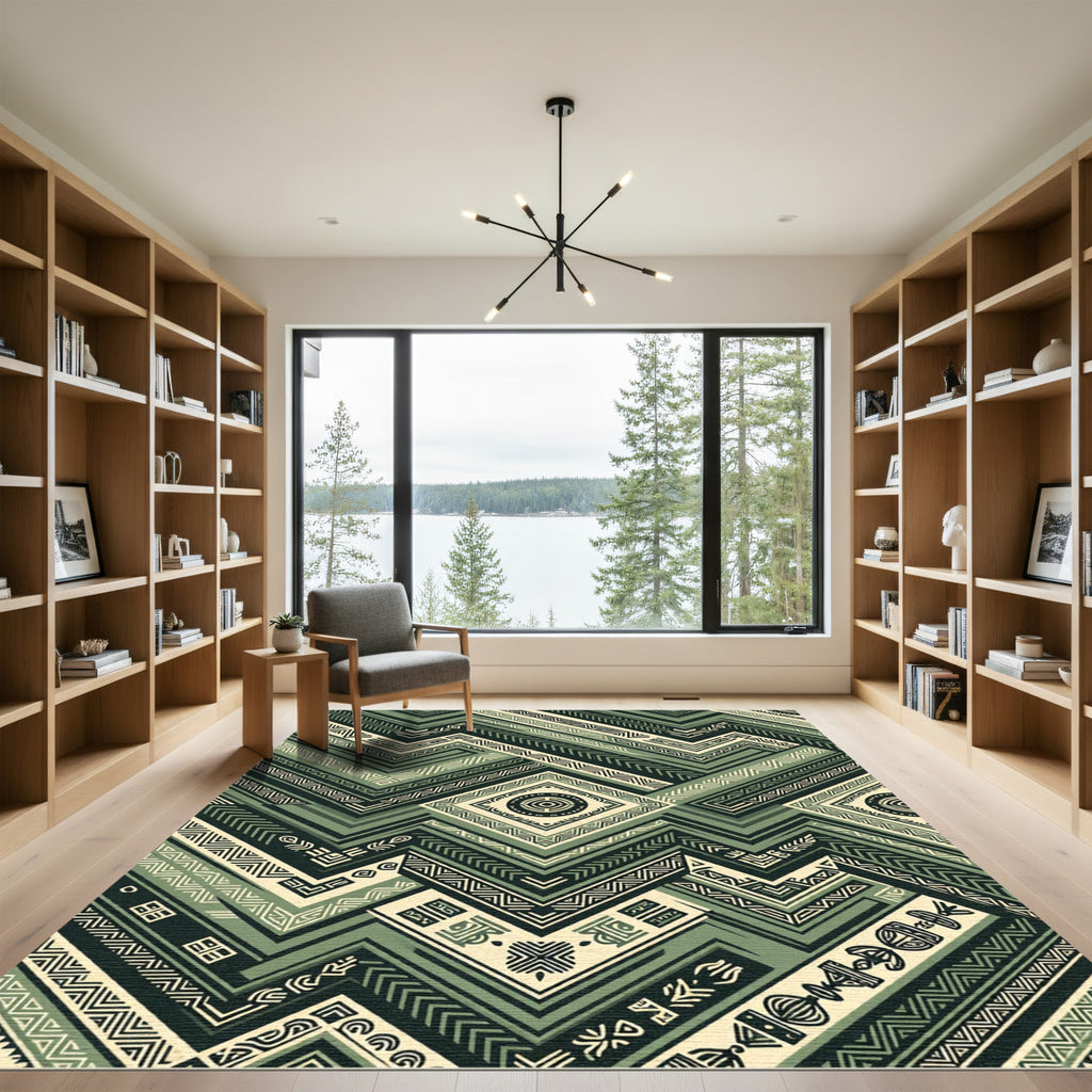 Sage Geometric Chevron Tribal Rug