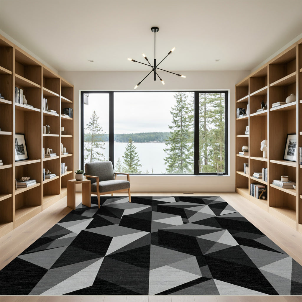 Monochromatic Geometric Cube Illusion Rug