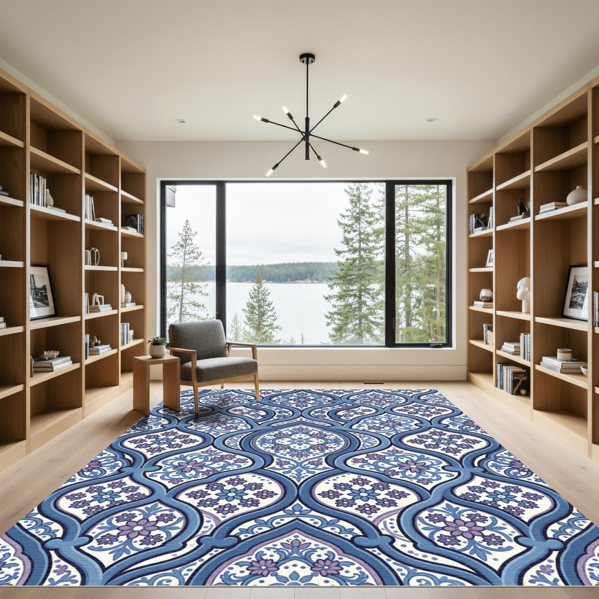 Blue and Violet Ornate Floral Damask Rug