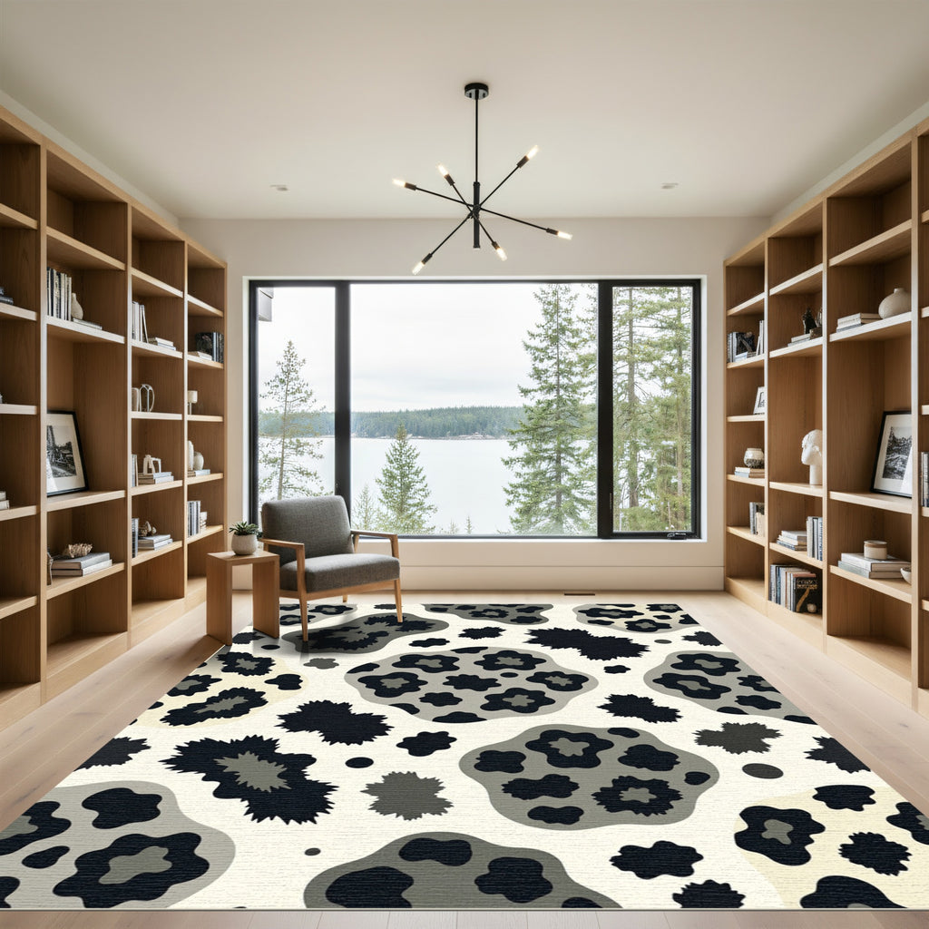 Black Gray Animal Print Spots Rug