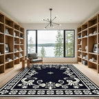 Cream Floral Medallion Indigo Border Rug