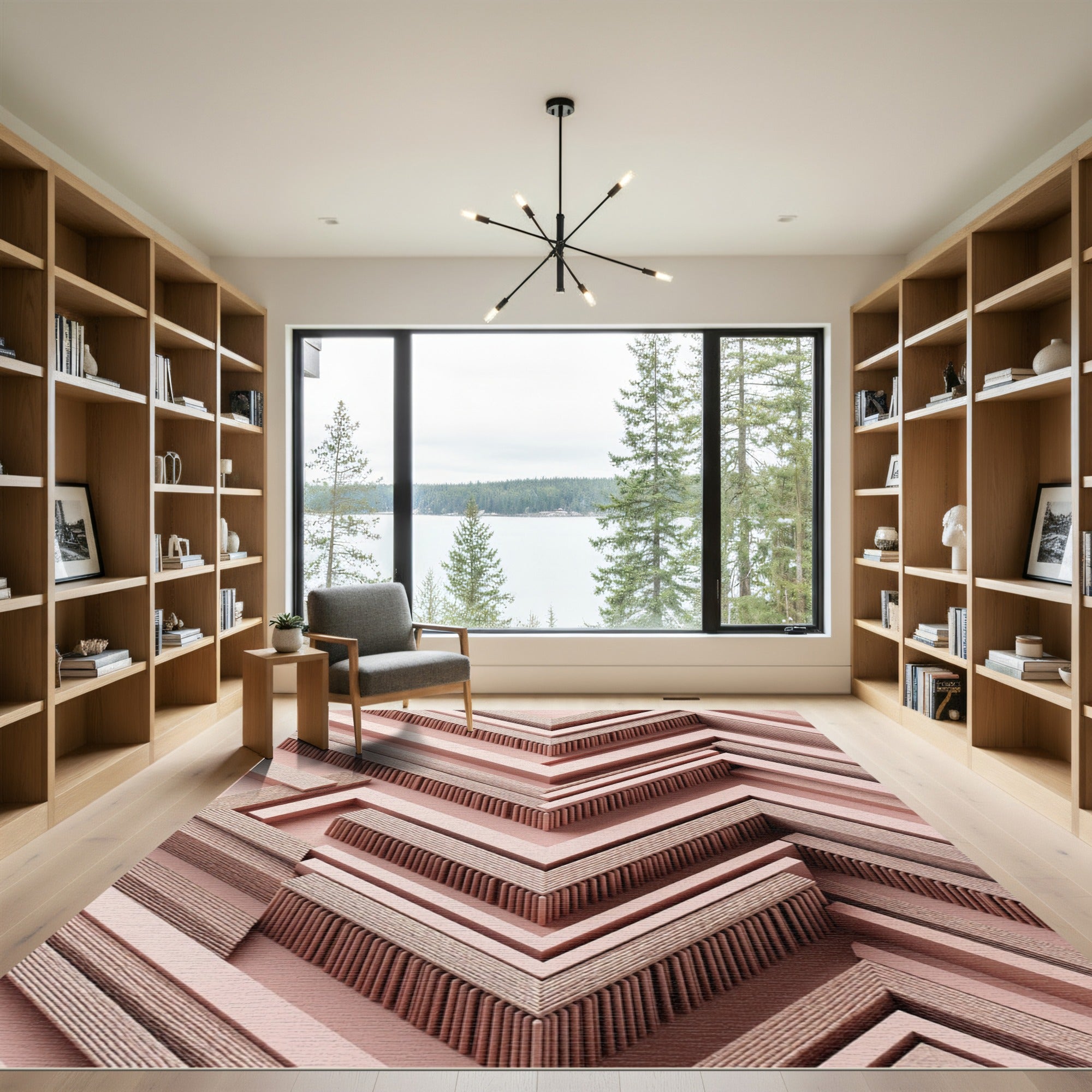 Pink Textured Chevron Geometric Rug