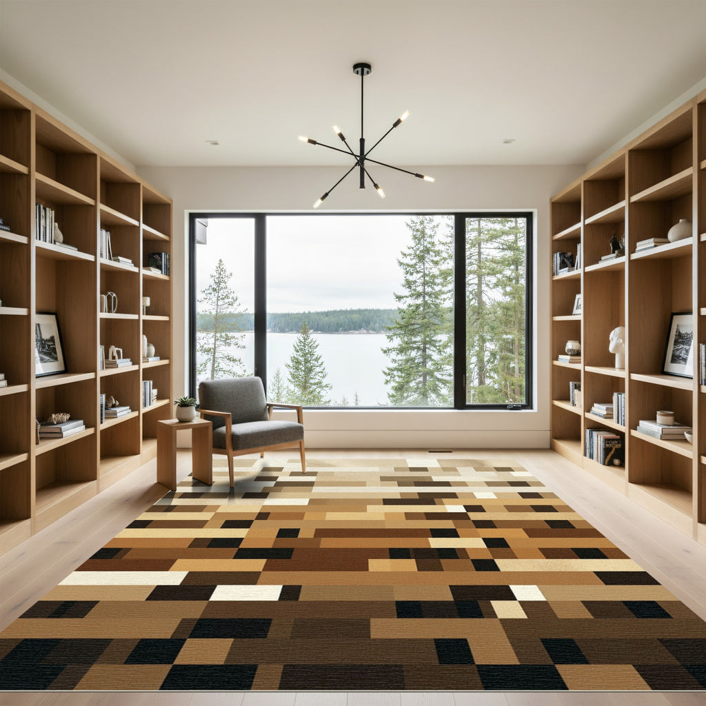 Warm Earth Tones Pixelated Stripe Rug
