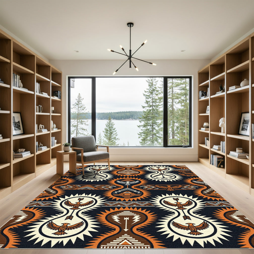 Tribal Feather Medallion Black Ochre Rug