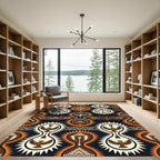 Tribal Feather Medallion Black Ochre Rug