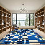 Blue Plaid Houses Abstract Rug
